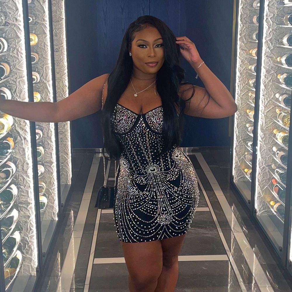 CRYSTAL BLACK MINI DRESS